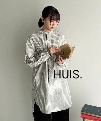 新品タグ付き HUIS. ハウス 25080円→18900円　007 オーガニックコットンバンドカラーロングシャツ　ユニセックス