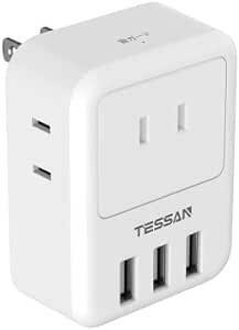 USB コンセント タップ TESSAN 電源タップ usb付き 雷ガード付 3個AC口 3つUSBポート 蛸足 分岐 充電タップ