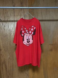古着 Hanes ヘインズ DISNEY Minnie Mouse ディズニー ミニーマウス プリント Tシャツ カットソー 半袖 赤 レッド 2XL 3XL 大きいサイズ