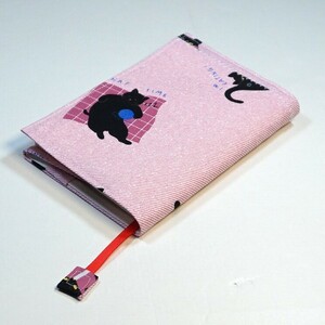 [ есть перевод :100 иен старт ] [ регион кошка * чёрный кошка интересный рисунок ( pink ) ткань ] библиотека книга@ обложка для книги Ver. 002
