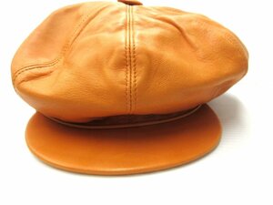 HERMES エルメス ラムレザー キャスケット ハンチング 帽子 表記サイズ 57 メンズ レディース　オレンジ系