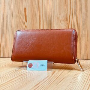 [.. leather .] men's purse long wallet round fastener cow leather cow leather 1 jpy hand made long wallet new goods unused Brown 