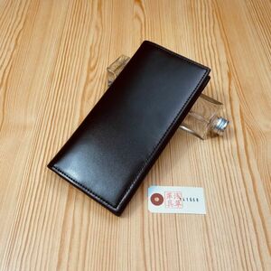 [.. leather .] Italian leather men's purse long wallet folding in half cow leather cow leather 1 jpy hand made coin case card 19 pcs storage black black 
