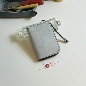 [.. leather .] full gray mb ride ru leather men's purse long wallet compact purse cow leather cow leather one jpy hand made coin case black 