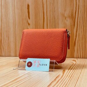 [.. leather .] middle wallet coin case Italian leather cow leather original leather cow leather new goods compact purse Smart purse orange 