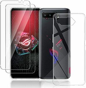 ROG Phone 5 5s Pro ガラスフィルム ASUS 2枚 + ケース TPU素材 旭硝子製 2+1 強化フィルム 9H