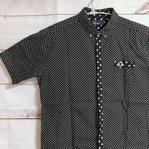 FRED PERRY　フレッドペリー　シャツ　半袖　ボタン　ダウンシャツ　ドット柄　Lサイズ　黒　ブラック　ネイビー　羽織り