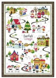 クロスステッチキット Christmas village クリスマスビレッジ サンタクロース モチーフ 14CT 布に図案印刷なし 44×62cm 刺繍