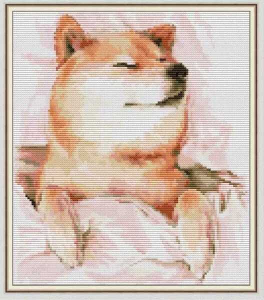 クロスステッチキット 柴犬 寝顔 14CT 図案印刷あり 28×32cm 刺繍