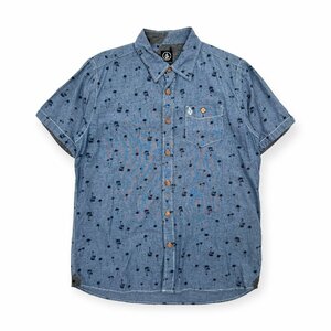VOLCOM Genuine ヤシの木 ボタニカル 総柄 半袖 シャツ アロハシャツ Lサイズ/ブルー系/メンズ