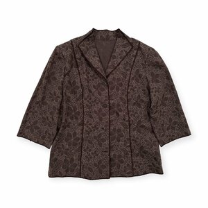 Leilian レリアン 花柄 刺繍デザイン 5分袖 ジャケット サイズ 9 /レディース/茶色 ブラウン/7分袖/フラワーステッチ