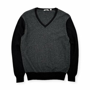 カシミヤ100%◆UNIQLO ユニクロ Vネック 切替デザイン ニット セーター サイズS/ダークグレー×ブラック 系/メンズ/カシミア m-76