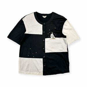 Leilian レリアン クレイジーパターン 刺繍 ラインストーン 総柄 半袖 シャツ ブラウス /ブラック×ホワイト系