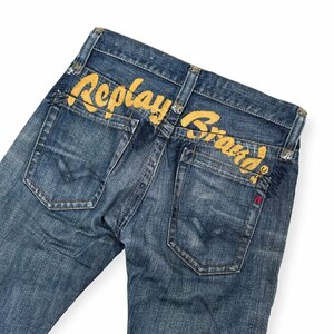 REPLAY リプレイ プリント デニム パンツ ジーンズ ボトムス 加工デザイン サイズ W28 /メンズ アイビージーアイ代理/ボタンフライ