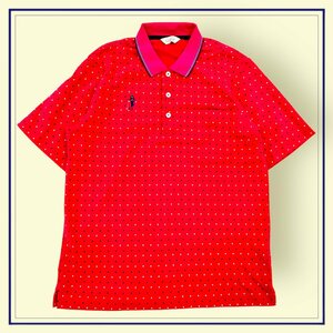 ゴルフ◆adabat アダバット ドット柄 ポケット付き 刺繍デザイン 半袖 ポロシャツ サイズ 50/赤 ピンク メンズ 日本製 スポーツ