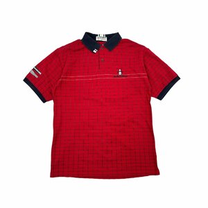 ゴルフ◆Munsingwear Grandslam マンシングウェア チェック柄 半袖 ポロシャツ MAサイズ/レッド×ネイビー/メンズ スポーツ