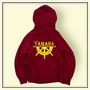 背面BIGロゴ!!◆YAMAHA ヤマハ フルジップ スウェット パーカ ジャケット フーディ S/ボルドー バイク スポーツ 男女でも