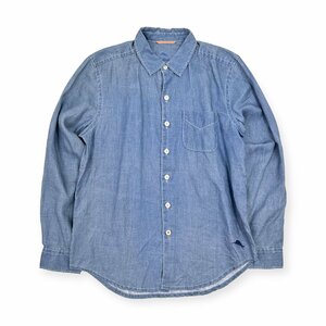 麻100%◆ Tommy Bahama トミーバハマ 長袖 リネン シャツ Mサイズ/メンズ/水色 ブルー 系/刺繍入り