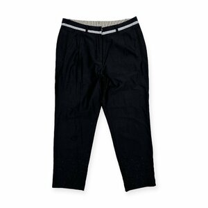 LANVIN SPORT ランバン 裾先 デザイン ストレッチ スラックス クロップドパンツ ボトムス 38/黒 ブラック系/レディース ゴルフ デサント