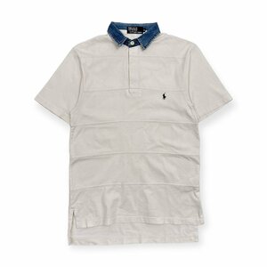 Polo by Ralph Lauren ポロ ラルフローレン 襟切替 デザイン デニム 半袖 コットン ポロシャツ ラガーシャツ 天竺 S/ホワイト/ アクティ21