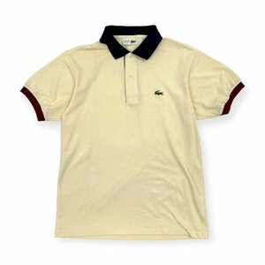 70's 80's ビンテージ!!◆CHEMISE LACOSTE シュミーズラコステ デザイン 文字ワニ 鹿の子 半袖 ポロシャツ サイズ3/クリーム 系/メンズ