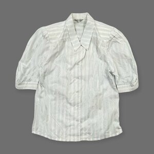Leilian レリアン ストライプ柄 半袖 シャツ ジャケット ブラウス サイズ 9 /白 ホワイト レディース 国産品 日本製
