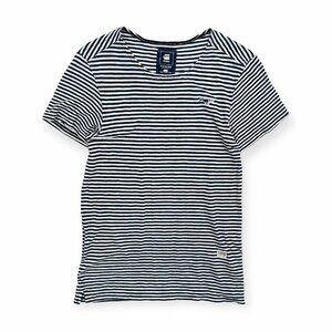 G-STAR RAW ジースター ロウ ボーダー 総柄 半袖 Tシャツ カットソー S /メンズ/ホワイト×ブルー