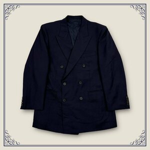 カシミヤ混◆90s ビンテージ◆Aquascutum アクアスキュータム ウール ダブル テーラードジャケット サイズ92A5/ネイビー/レナウン