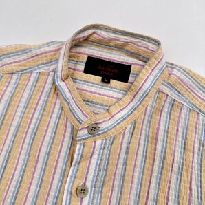 Jean Louis Fradet キャラ刺繍入り シアサッカー バンドカラー 半袖 シャツ L /マルチ/メンズ/ストレッチの画像3