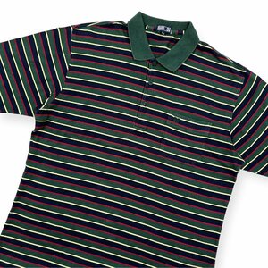 DAKS ダックス マルチボーダー 半袖 ポロシャツ Lサイズ/グリーン系/メンズ/ゴルフ