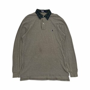 90s ビンテージ◆Polo by Ralph Lauren ポロ ラルフローレン 長袖 コットン ポロシャツ 衿チェック Lサイズ/グレー系/メンズ ナイガイ 古着