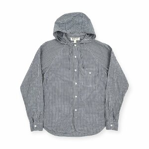 USA製◆TEXTILE International Gallery BEAMS ギンガムチェック フーディ 長袖シャツ XS / 白×紺 メンズ アメリカ製