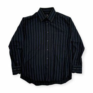 LANVIN COLLECTION ランバン ストライプ ウール×コットン 長袖シャツ ポケット付き サイズ M/黒 ブラック系 メンズ 紳士 日本製