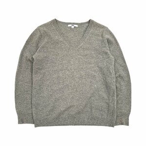 カシミヤ100%◆UNIQLO ユニクロ カシミアウール Vネック 長袖 ニット セーター Lサイズ/グレー系/レディース/O-31