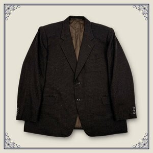 レア!!ビンテージ◆LANVIN PARIS ランバン チェック柄 ウール テーラードジャケット M-Lサイズ程度/ブラウン系/メンズ 80s 90s