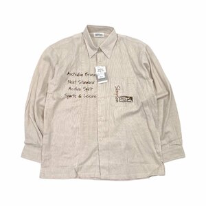  unused tag attaching *SIMPSON Simpson Cara design embroidery long sleeve button down BD shirt L size / ivory beige group / men's 