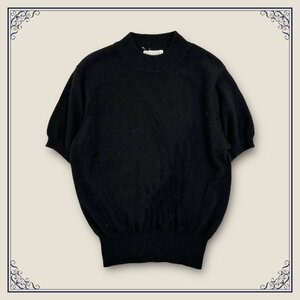 カシミヤ100％◆CASHMERE カシミアウール 半袖 ニット カーディガン M/ブラック/レディース