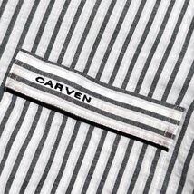 90s ビンテージ◆CARVEN カルヴェン ロゴ刺繍 ストライプ柄 ワイドカラー スキッパー 半袖シャツ サイズ LL /メンズ/ホワイト×グレー_画像7