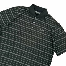 NIKE GOLF ナイキ ゴルフ ボーダー柄 ドライ ストレッチ 半袖 ポロシャツ Lサイズ/ブラック×ホワイト/メンズ スポーツ_画像1