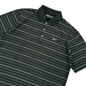 NIKE GOLF ナイキ ゴルフ ボーダー柄 ドライ ストレッチ 半袖 ポロシャツ Lサイズ/ブラック×ホワイト/メンズ スポーツ