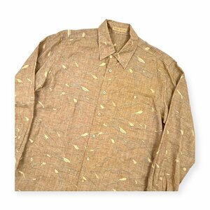 RAIKA STYLE Leica total pattern design long sleeve shirt size 50/ men's / thin / beige group made in Japan 