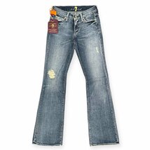 新品未使用◆USA製 7 For All Mankind セブンフォーオールマンカインド ダメージ加工 フレア デニムパンツ W24/ジップフライ/ローライズ_画像1