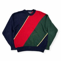 90s ビンテージ◆NAUTICA ノーティカ デザイン コットンニット セーター M /ネイビー×レッド×イエロー×グリーン /RN67835 CA07415_画像1