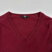 カシミヤ100%◆UNIQLO ユニクロ カシミアウール Vネック 長袖 ニット セーター Lサイズ/レッド 赤系/レディース/O-28_画像4