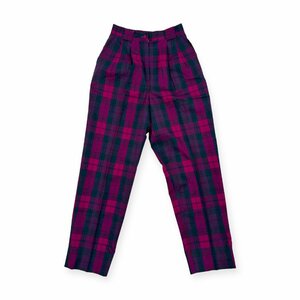  stylish!!*CASTELBAJAC Castelbajac two tuck check pattern wool slacks pants bottoms 9/ purple series / lady's 