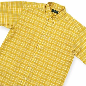  beautiful goods *Munsingwear Munsingwear wear sia soccer button down BD check pattern short sleeves shirt size MA/ yellow group / Golf / made in Japan /01