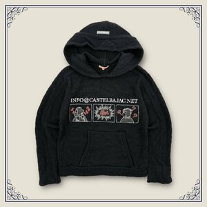 CASTELBAJAC Castelbajac BIG Cara embroidery with a hood . wool knitted sweater size 2 / black black Leica lady's 