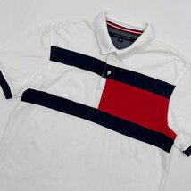 TOMMY HILFIGER トミーヒルフィガー フラッグ デザイン 鹿の子 半袖 ポロシャツ XL /白/ホワイト/メンズ/ビッグサイズ_画像2