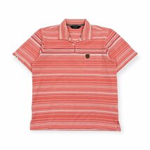 美品!!◆Munsingwear GrandSlam マンシングウェア ポケット ボーダー柄 スキッパー コットン混 半袖 ポロシャツ L /サーモンピンク /ゴルフ_画像1