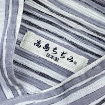 高島ちぢみ ストライプ バンドカラー 半袖シャツ コットン Lサイズ/グレー系/メンズ 日本製_画像4